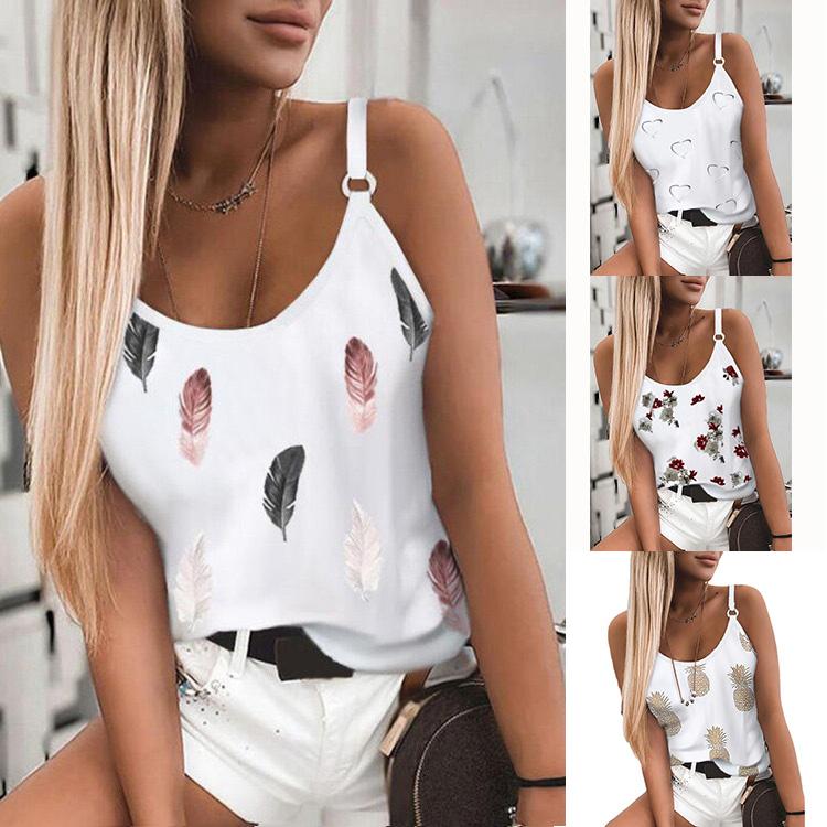 

Casual Sleeveless Halter Vest Round Neck Fashion Plus Size Printed Women
