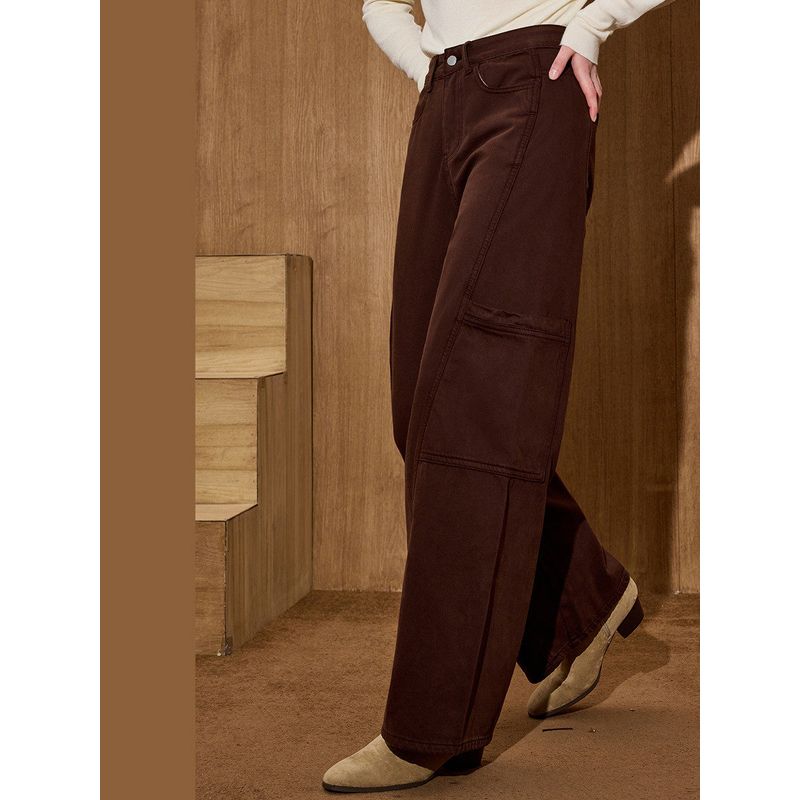 Coolhut Retro High-Waisted Slimming Loose Wide-Leg Cargo Pants Autumn and Winter Women's Jeans Scimitar