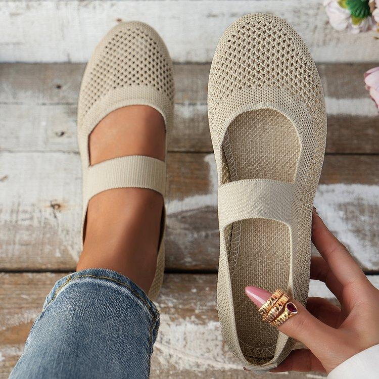 Europe and the United States Foreign Trade Flying Woven Breathable Flat Bottom Shallow Mouth Single Shoes Women Hollow Solid Color Round Head Dancing