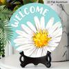2D Flat Watercolor Daisy Welcome Hanging Sign, Aluminum Decorative Sign and Plaque, Various Sizes. Simple Style, Sea Blue Background, Floral Wall