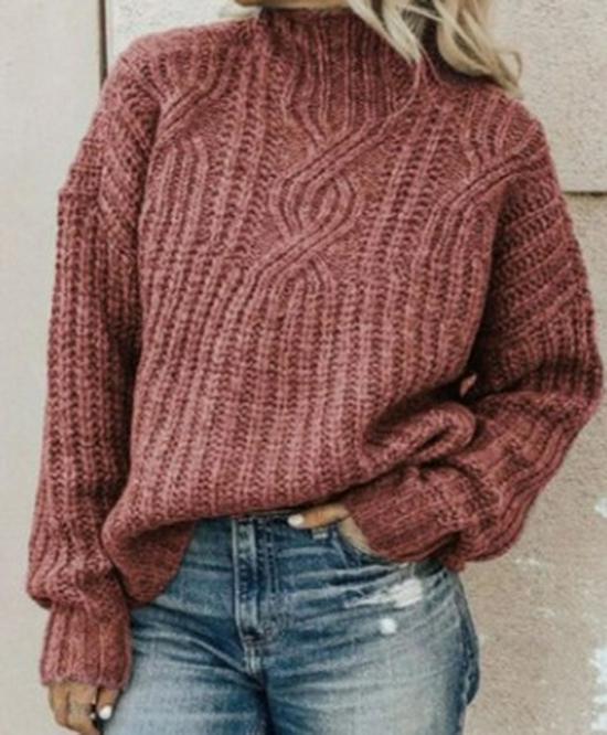 Women's High Neck Cable Knit Sweater Pullover