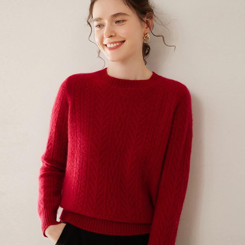 Women's Fashionable Cashmere Round Neck Jacquard Cardigan Sweater