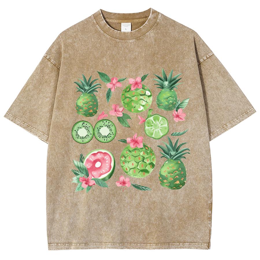 Vintage Flowers Graphic Print T-Shirt GothicWomen Tshirts Washed Short Sleeved Man Tops Round Neck General Tee Summer