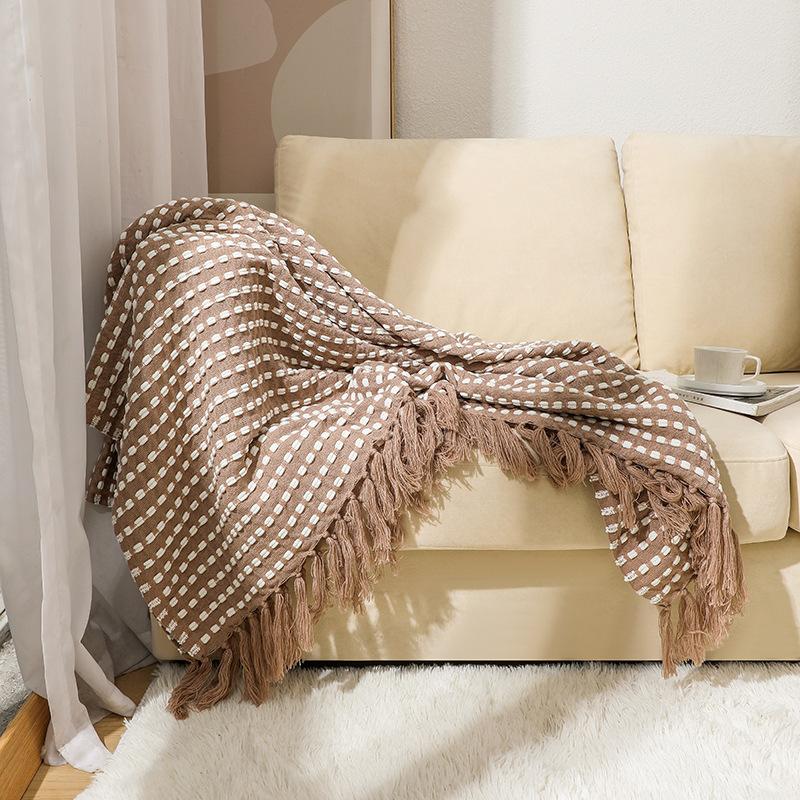 Chenille Knitted Bean Throw Blanket Summer Thin Sofa Cover Blanket Air Conditioning Bed Tail Blanket Woven Blanket For Office Nap Use