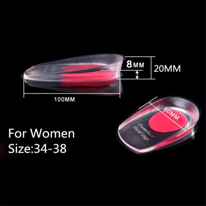 Soft Silicone Increase Heel Support Pad Cup Gel Shock Cushion Orthotic Insole Plantar Care