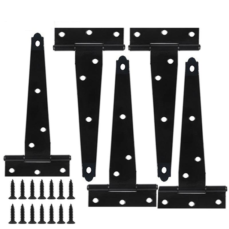 6-Inch T-Shaped Black Iron Door Hinge for Barn Doors - Triangle Slot Bearing Design