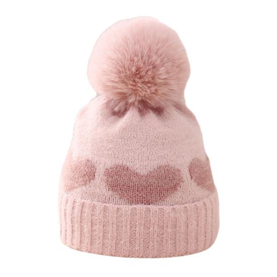 

Зимняя детская шапка с принтом сердца в тон, плюшевый декор в виде мяча, мягкая толстая вязаная эластичная противоскользящая защита ушей, теплая ветрозащитная шапка унисекс