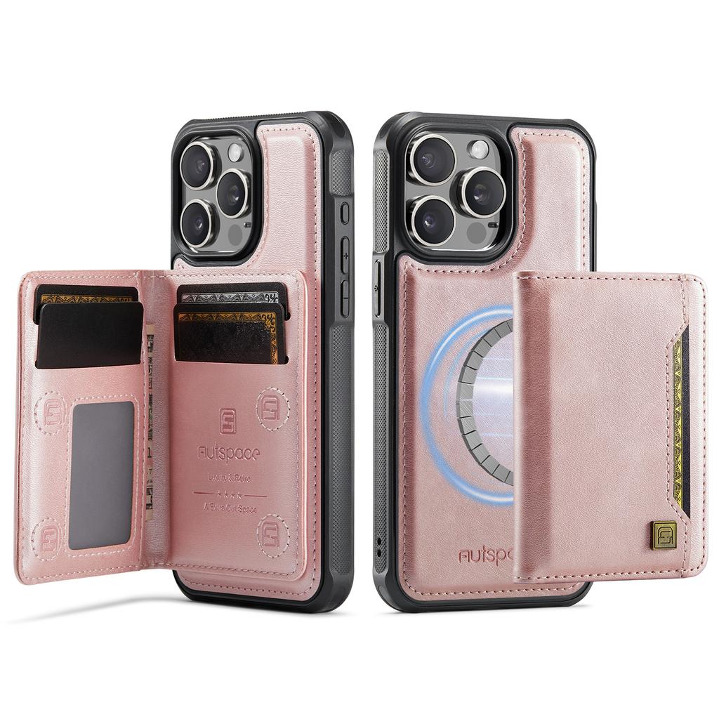 For iPhone 14 Pro Max Case AUTSPACE A13 Vintage Leather Back Cover with Magnetic Detachable Card Bag