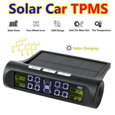 Universal Tyre Pressure Monitoring System with 4 External Sensors Car Accessories Digital LCD Display Solar TPMS