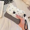 Womens Small Coin Purse Heart Button Decor Lipstick Sanitary Napkin Coin Money Bag Floral Earphones Data Cable Storage Case