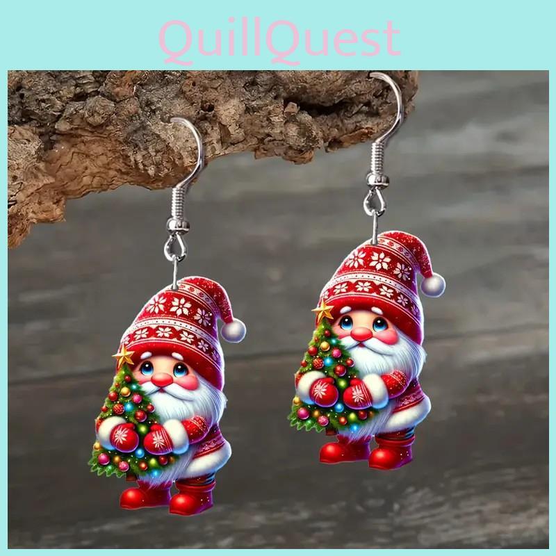 Christmas Themed Santa Claus Holding Tree Pattern Women Acrylic Earrings For Christmas Celebration Gift