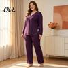 Versatile Two Piece Loungewear Women's Plus Size Pajama Set, Long Sleeve Top And Pants Soft Sleep Sets for Air Conditioned Rooms with Bow, Ruffle