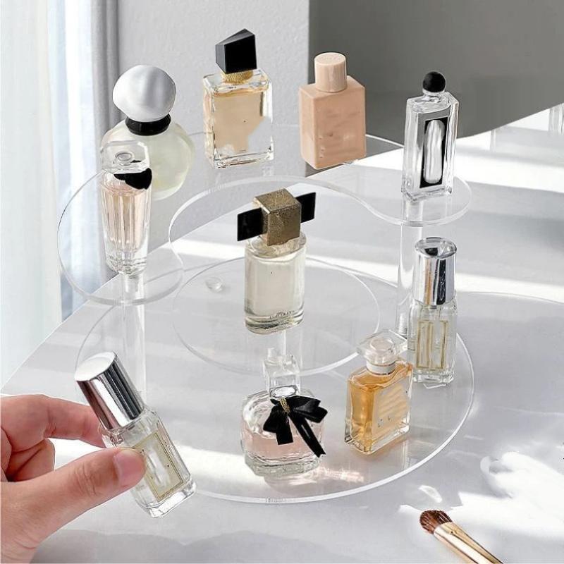 Three-Layer Cosmetic Storage Rack Lipstick Makeup Sample Rack Transparent Acrylic Perfume Display Rack Semicircular