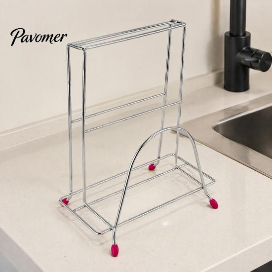 Countertop Cutting Board Organizer Stainless Steel Chopping Storage Rack And Knife Holder for Kitchen Stable Solution Countertop, Vertical Drain Stand