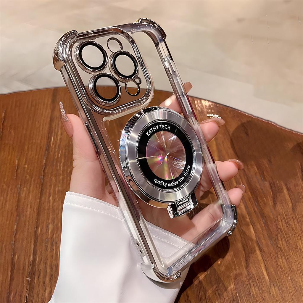 Shockproof Transparent Magnetic Bracket Case for iPhone 17 Air 16 15 14 13 12 11 Pro Max 15 16 Plus XS MAX 8 Samsung S25 S24 23 S22 S21 Ultra Plus FE