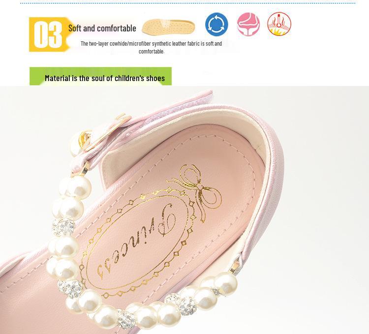 Białe buty księżniczki na wysokim obcasie dla dziewcząt, z cyrkoniami i perłami, na wiosnę i jesień