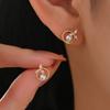 925 Sterling Silver Exquisite Zircon Flower Shell Pearl Stud Earrings Shiny Daily Wear Fine Jewelry For Women