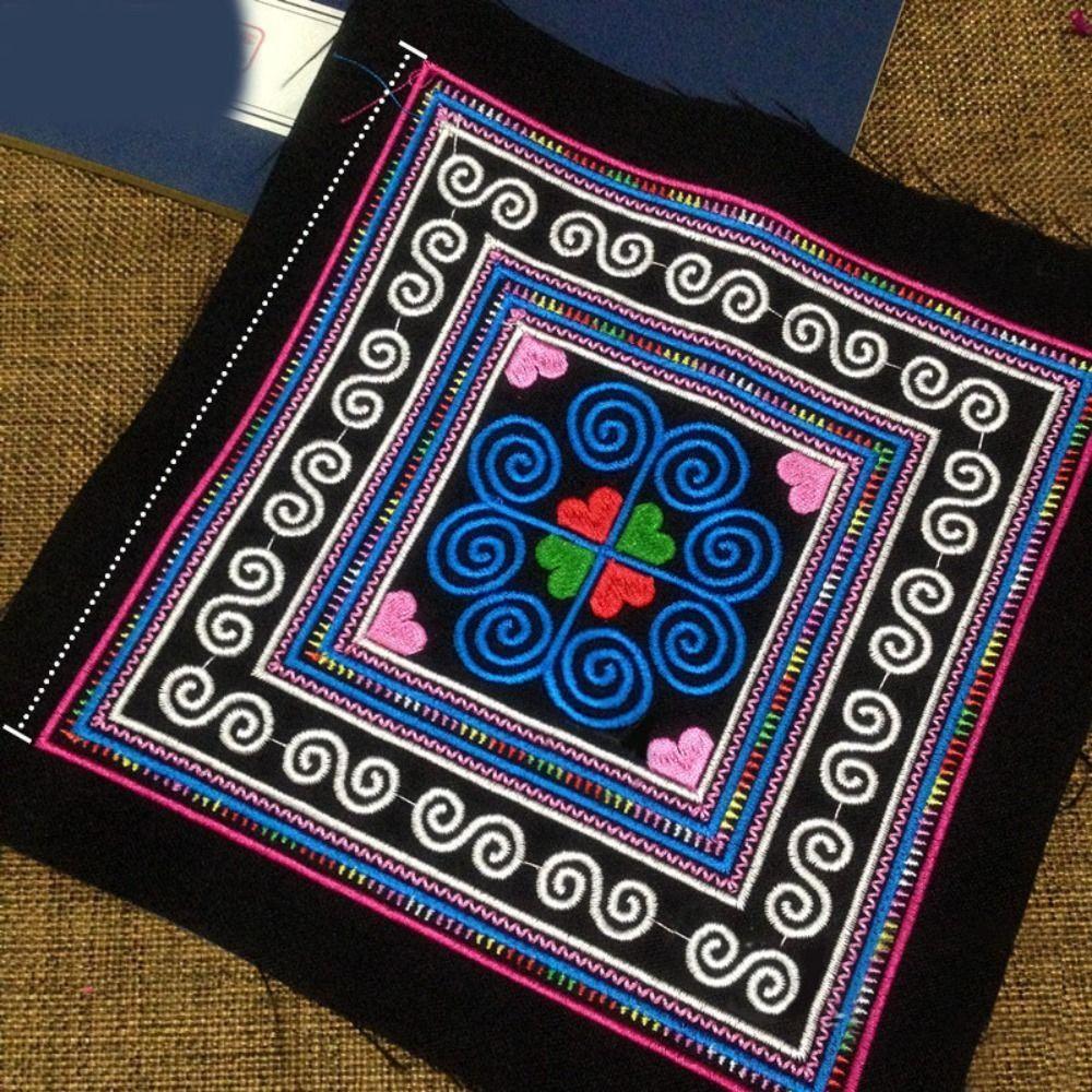 DIY Square Ethnic Style Cloth Patch Flower Pattern Embroidered Fabric Clothing Applique Miao Embroidery Clothing Patch Sewing