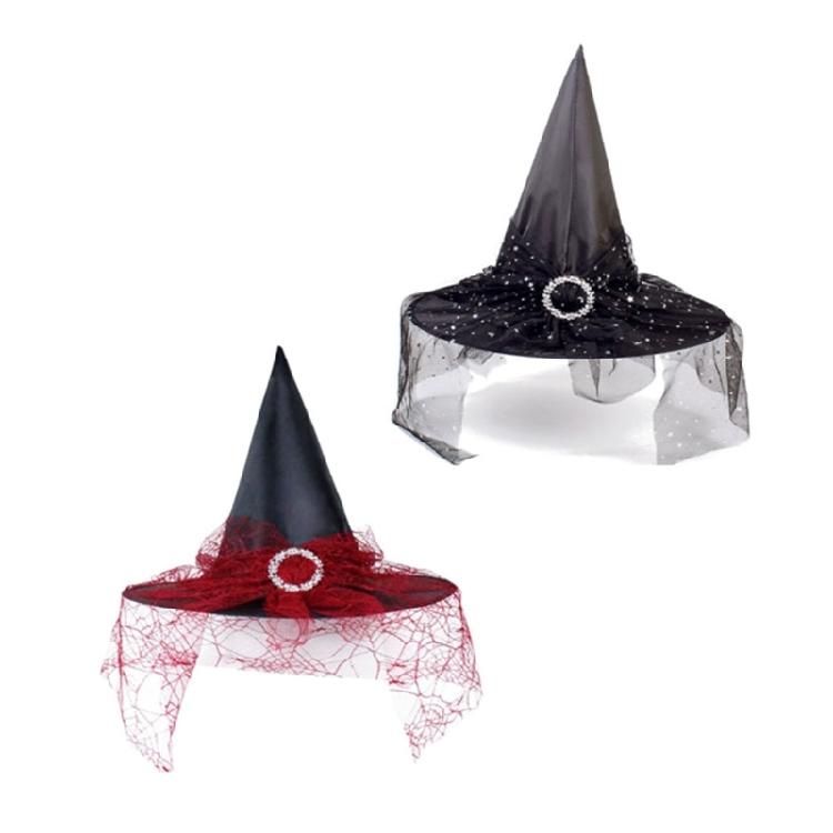 Witch Costume Accessory Include Witch Hat Choker Necklace Earrings Eye Mask for Women Adult Masquerade Halloween Cosplay