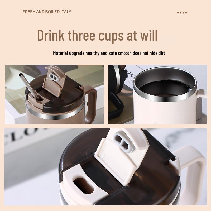 Large Capacity 304 Stainless Steel Mug with Lid & Spoon - Ideal for Coffee, Tea & Water Separation.