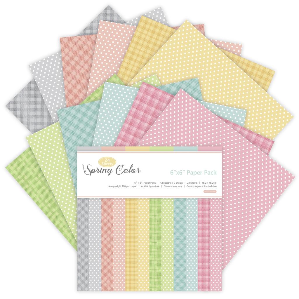 5 Styles 24 Sheets DIY Photo Album Scrapbook Junk Journal Account Card Background Paper 6 Inch Simple Lines Dots Theme