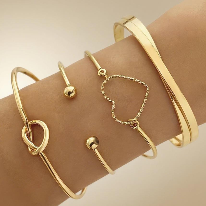 Striped rhombus pattern exaggerated personalized twist design multi-layer opening stacked bracelet women's bracelet set