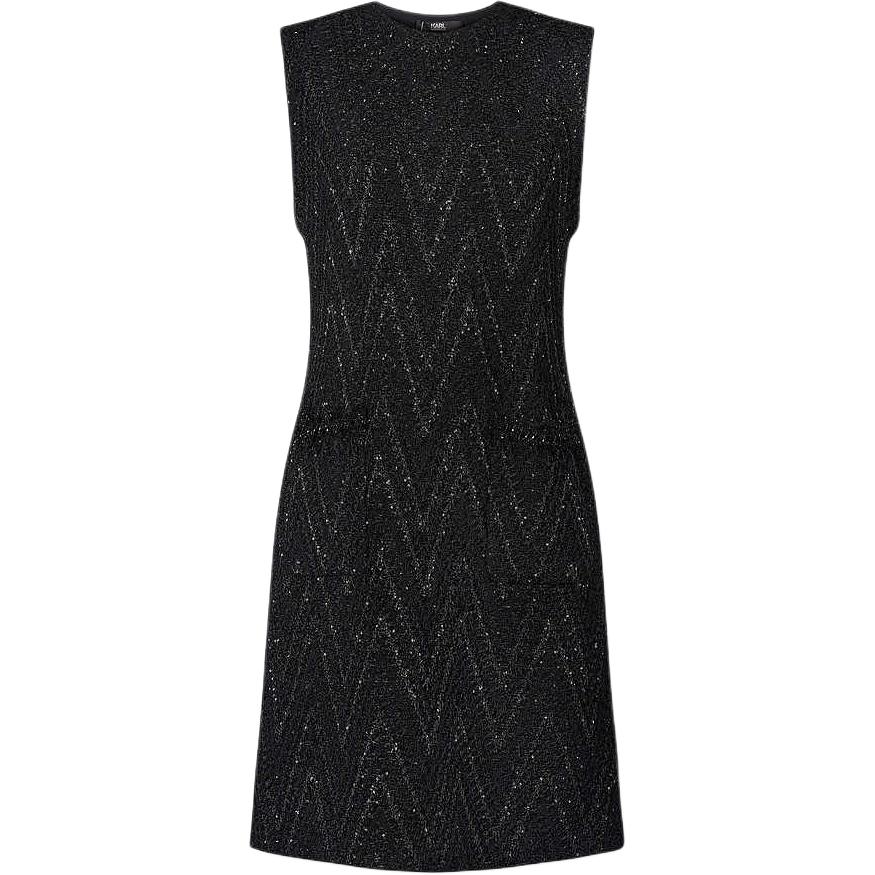 Karl Lagerfeld Romantic Date Round Neck Herringbone Knit A-Line Sleeveless Dress Women dresses K27L1313999