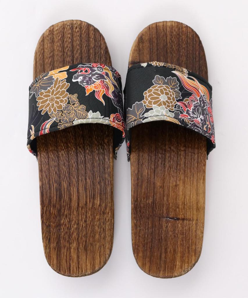 Japanese Burnt [KYOETSU] Sandals, Geta, Pattern, Paulownia, Men's (9)