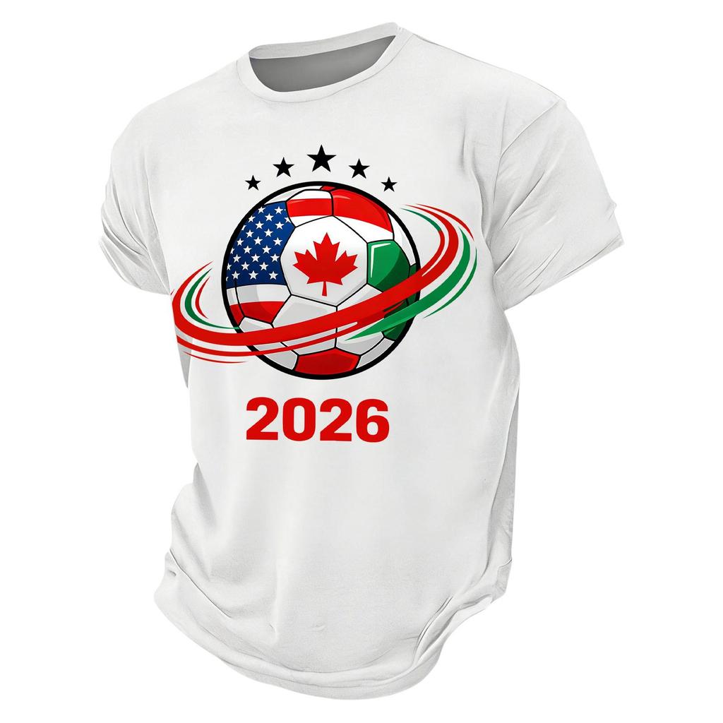 Men’s Short Sleeve Crew Neck TShirt 2026 Soccer Ball Print with Flags Graphic Casual Fit Top