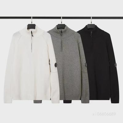 CP Lens Badge Functional Wool Sweater: Autumn/Winter Pullover with Stand Collar & Half Zipper - European & American Style