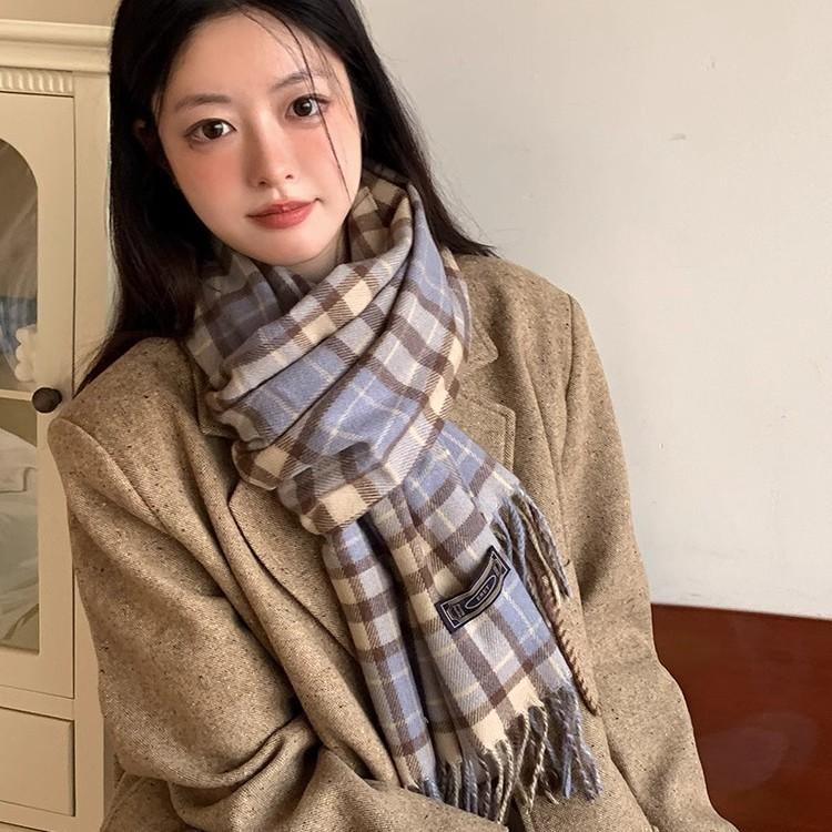Women's autumn and winter new scarf high-end atmosphere imitation cashmere plaid versatile warm drape Korean version scarf plaid brown
