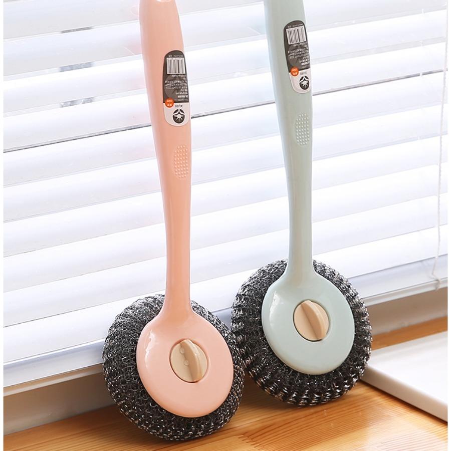 Steel wire brush kitchen can be hung pot brush long handle to oil cleaning brush with steel ball brush dishwasher