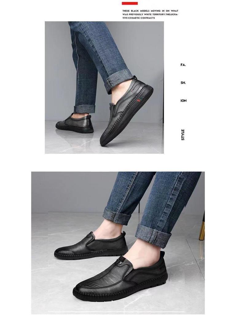 Summer 2025 Men's Breathable Leather Shoes: Soft Sole Casual Work Shoes for Middle-aged and Elderly.