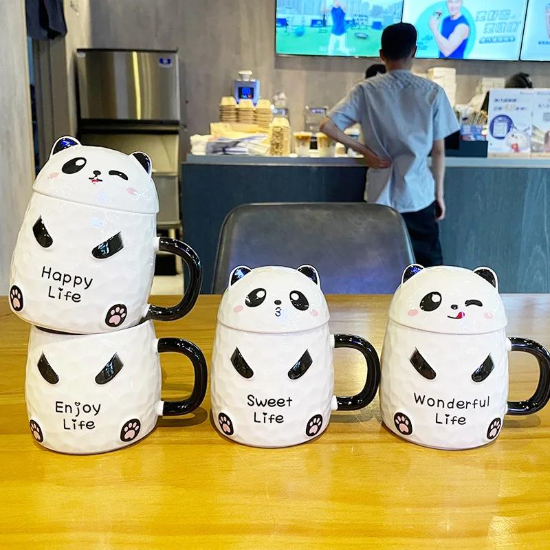 Personalized Gift Cute Panda Ceramic Cup With Lid and Spoon Office Coffee Mug Christmas Cups Mug for Tea Original Breakfast Cups