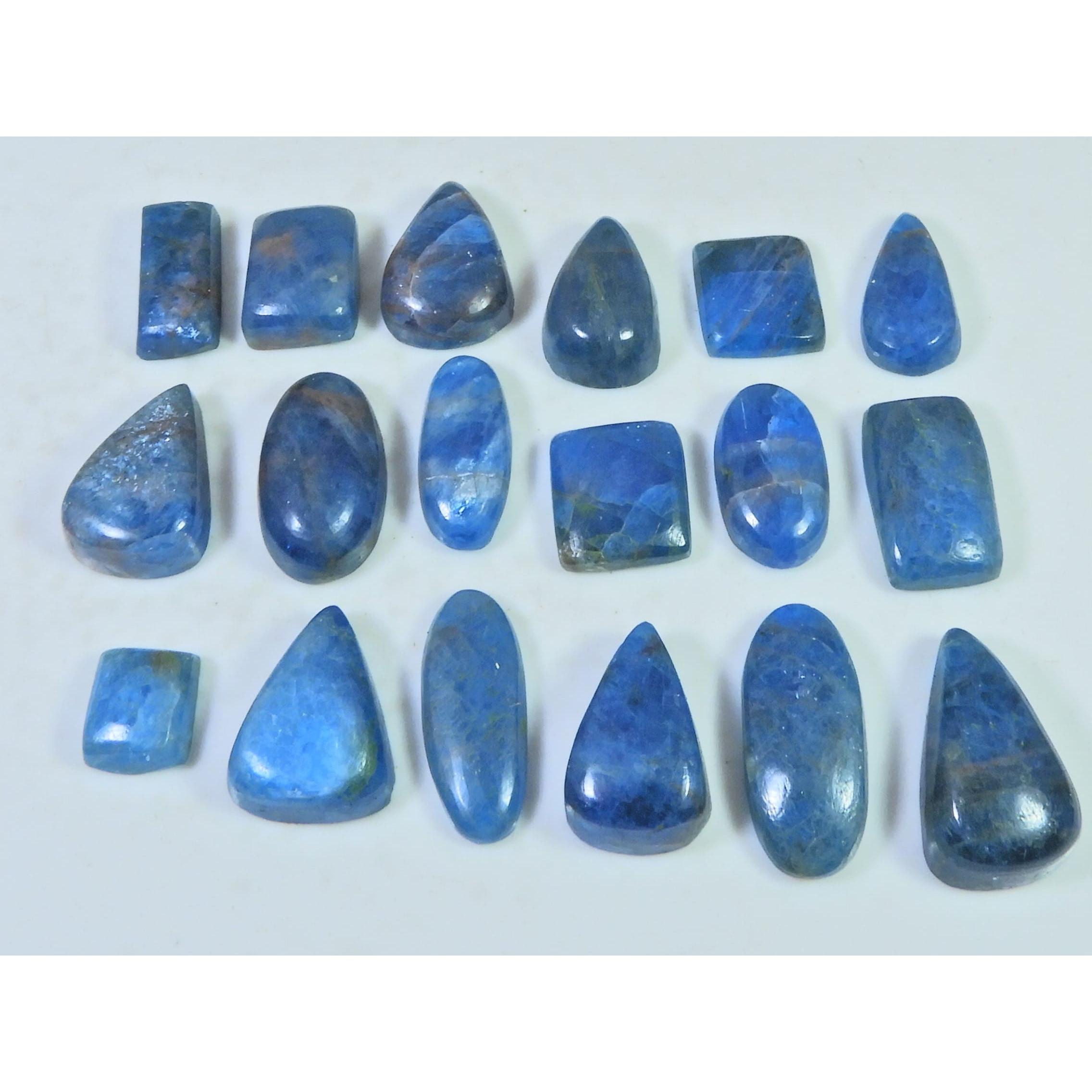 223Cts. Natural Blue Apatite Mix Shape Cabochon Loose Gemstone 18Pcs Lot C-2013