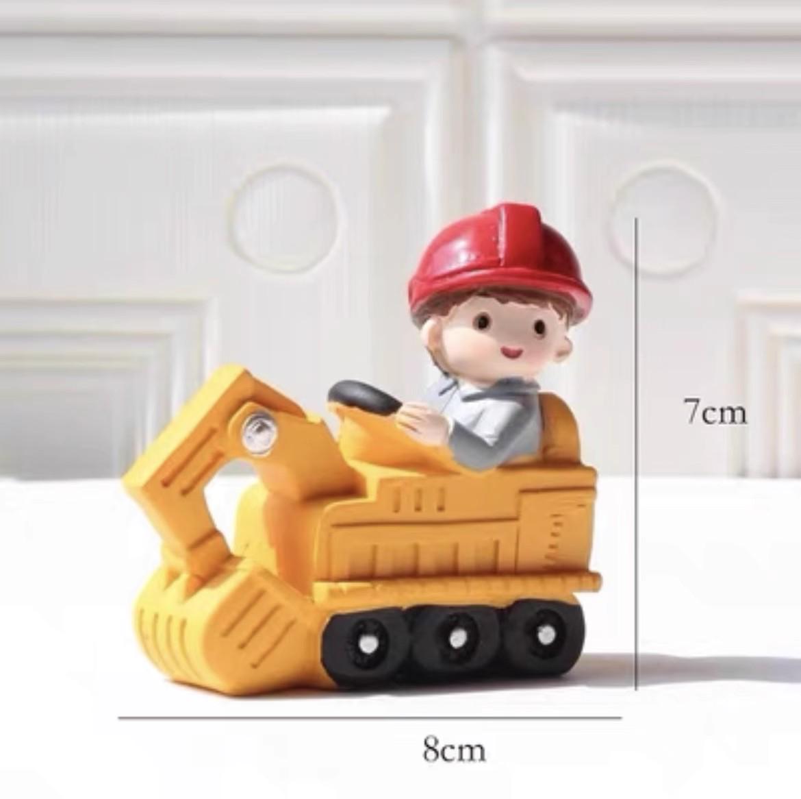 Resin Cartoon Excavator & Bulldozer Cake Topper for Kids First Birthday - Free Shipping