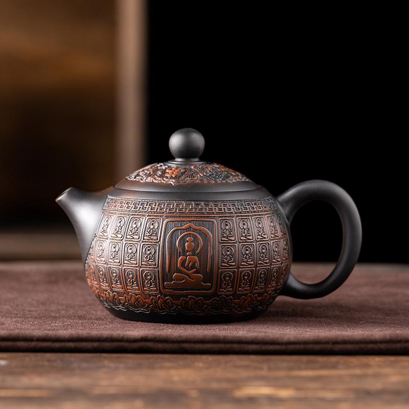 Jianshui Ton Violette Keramik Schnitzerei Teekanne Handbemalt Antik Relief Teekanne Haushaltsteekanne Kung Fu Teegeschirr Kessel