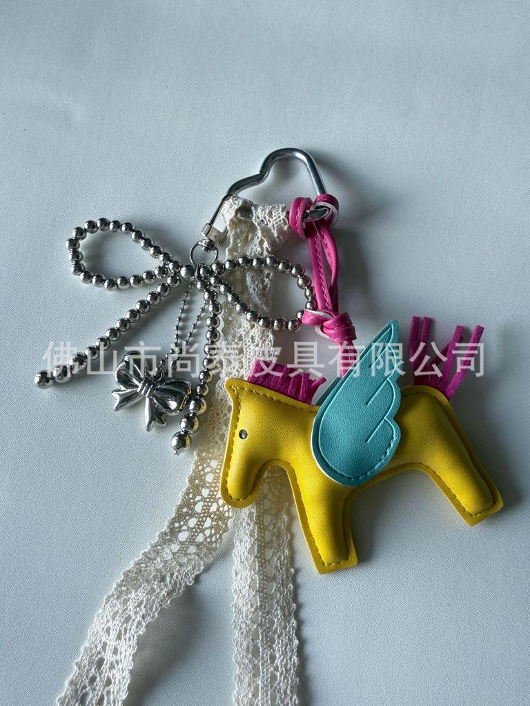 Angel Pegasus Pendant PU Leather Bag Pendant Key Bow Tassel Accessories Cute Cartoon Pendant