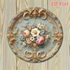 LUXE DECOR Baroque 2D Floral Wooden Wall Art 8 Inch Round Pink Vintage Home Decor