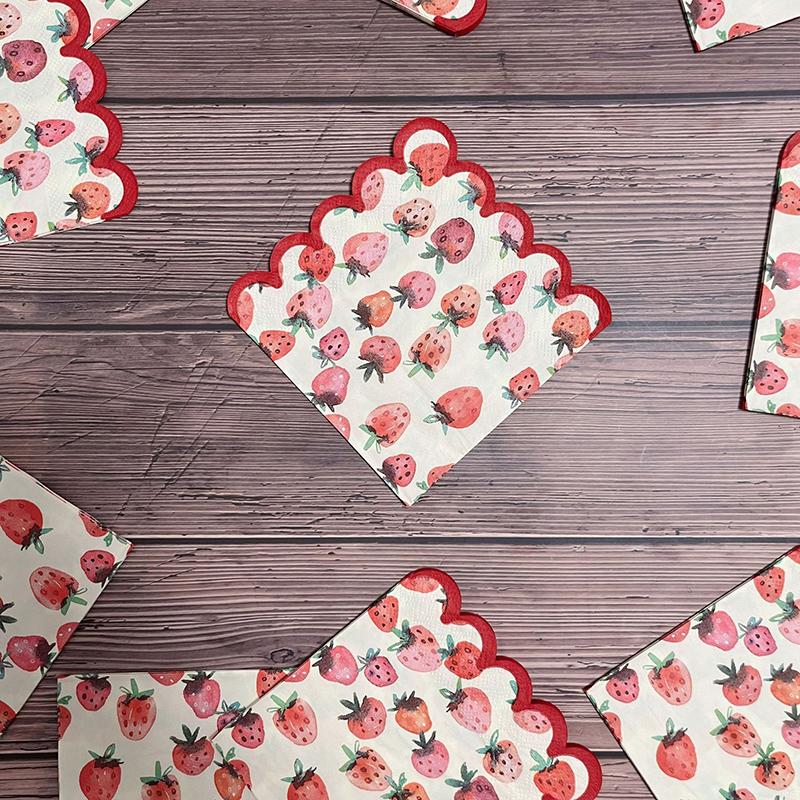 SCIONE Red Strawberry Printed Trim Cocktail Paper Tissue Bar Party Paper Party Atmosphere Flower Paper Tissue
