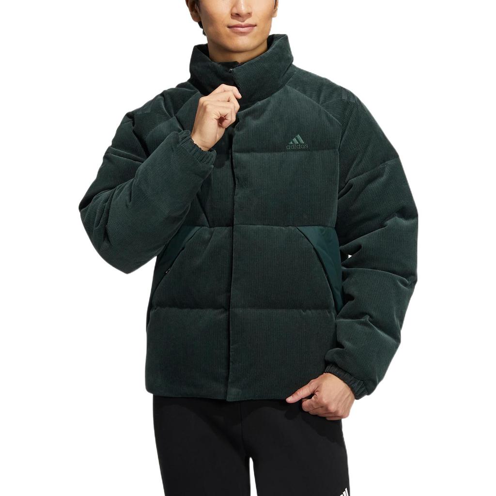 adidas Piumino Corduroy con Stampa Logo Monocolore e Zip Collo Alto Uomo Capospalla Verde HN2137
