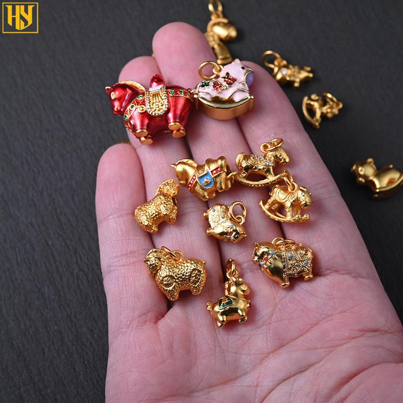 24k Gold-Plated Brass Zodiac Horse Pendant - Chinese Style DIY Jewelry Necklace Accessory