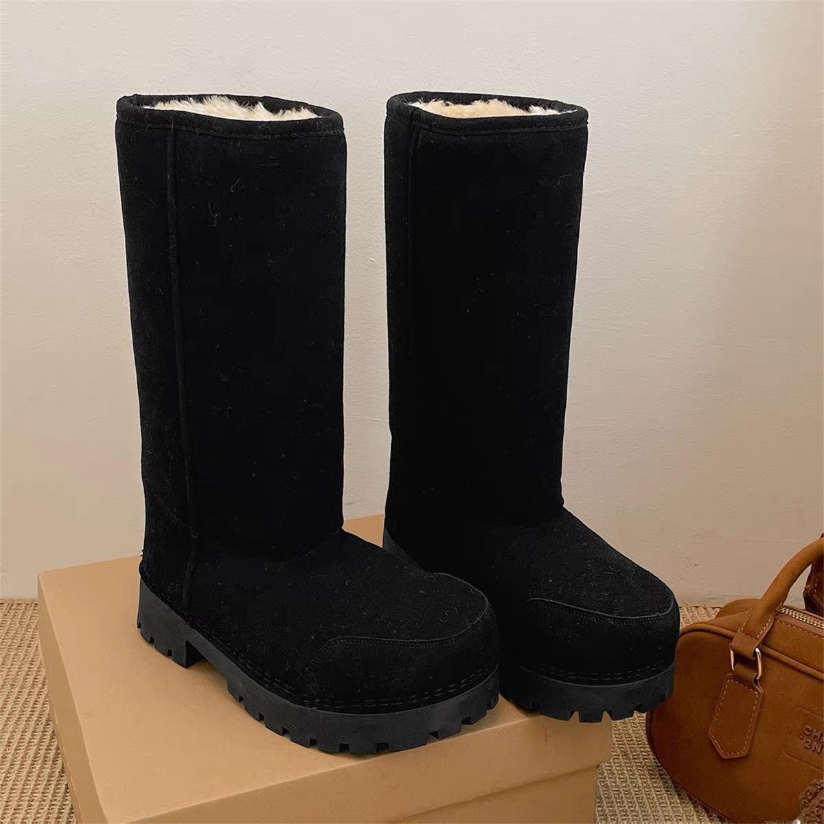 Ugly cute big head thick-soled white snow boots women s winter velvet babes long boots cotton boots 35