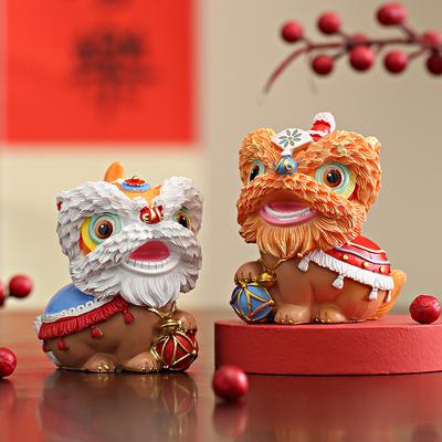 Resin Lion Dance Sculptures and Figurines Chinese Characteristic Mascot Luxury Home Room Office Table Decoration and Accessories