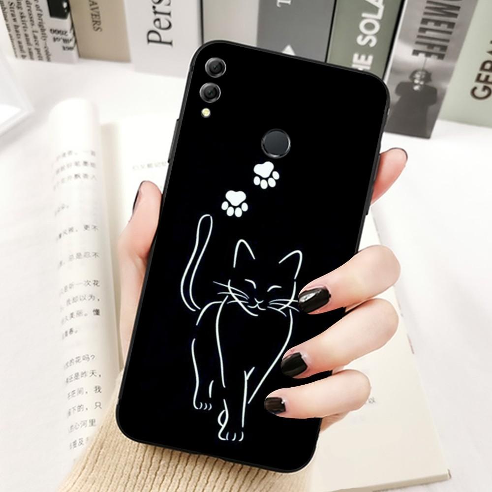 Cute Cat Line Phone Case For Huawei Honor 10 lite 9 20 7A 9X 30 50 60 70 pro plus Soft Silicone Cover