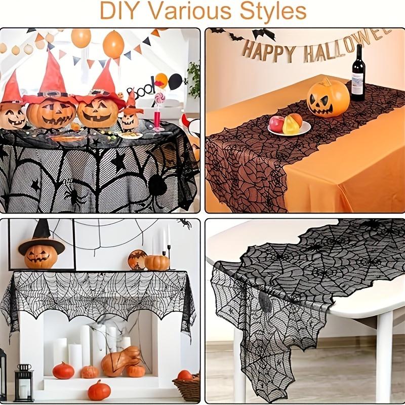 4Piece/Set Halloween Tablecloth Spider Web Fireplace Disposable Bat Spider Table Pulley Circular Tablecloth Lampshade Decoration