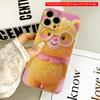 2DFlat Cute Yellow Bear with Glasses and Pink Bow All Inclusive Film Hard Phone Case, Compatible with iPhone 18 Pro Max 17 16 15 14 13 12 11