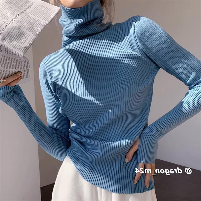 Women's High Neck Knitted Base Layer Sweater - Stylish Autumn/Winter Top