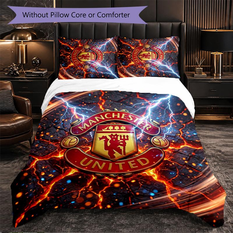 Juego de Cama de 3 Piezas con Patrón del Manchester United Suave Microfibra Funda Nórdica con Fundas de Almohada para Dormitorio