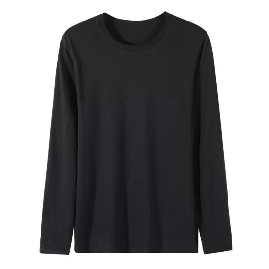 Men Long Sleeve T-Shirt Crew Neck Loose Fit Cotton Base Shirt Solid Color Casual Tee Shirt for Spring Autumn Casual Wear